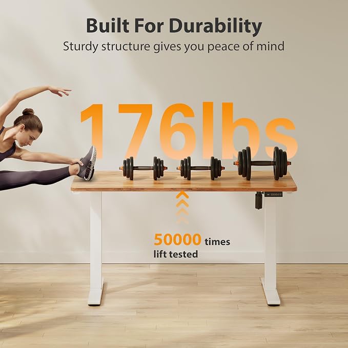 Cubiker Standing Desk, 48x24 Inches Sit Stand Home Office Desk, Electric Stand up Desk, Adjustable Desk with Splice Board, White Frame/Light Rustic Top