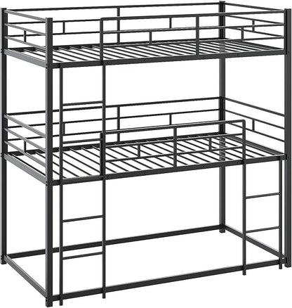 JOYMOR Triple Bunk Bed Twin Over Twin Over Twin, Metal 3 Bunk Bed for Kids, Teens and Adults, Heavy Duty Triple Bed Frame with Safety Guardrail, No Box Spring Needed