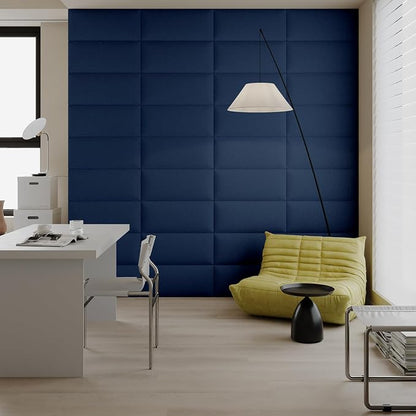 Royal Blue Linen-Upholstered Headboard 24x12 Inch 12-Panel Set - Wall-Mounted or Freestanding Design for Queen/King Beds, Luxurious Bedroom Upgrade