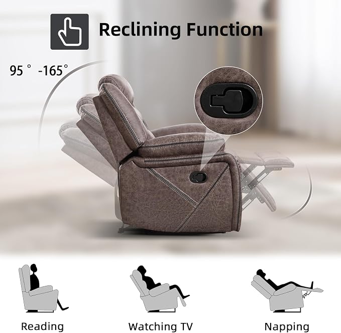 EBELLO Manual Recliner Sofa Set, Faux Leather Reclining Living Room Furniture Set, Included Loveseat and 3 Seat Manual Recliner Sofa, Grey(Loveseat+Sofa)