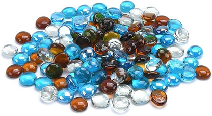 GasSaf Blended Fire Glass Beads for Outdoor Fire Pit, Fireplace, Replaces Existing Gas Logs & Lava Rocks, 3/4 Inch Glass(20 Pound)(Caribbean Blue, Amber, Crystal Clear Luster)