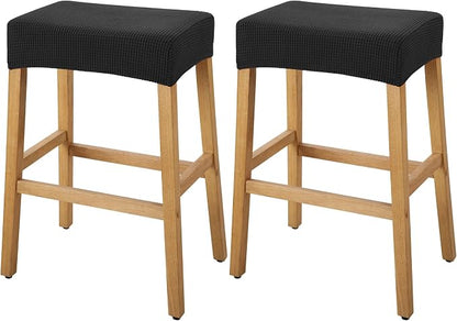 YISUN Stool Covers Rectangle - 2 Pack Stretch Waterproof Saddle Seat Cover Counter Bar Stools Bar Chairs Covers Kitchen Island Chairs Cushion Protector (2, Black)