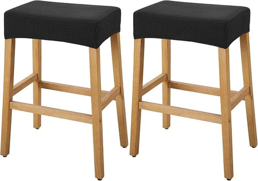 YISUN Stool Covers Rectangle - 2 Pack Stretch Waterproof Saddle Seat Cover Counter Bar Stools Bar Chairs Covers Kitchen Island Chairs Cushion Protector (2, Black)