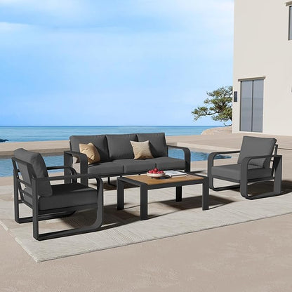Oversized Aluminum Outdoor Furniture Set, Extra Large Patio Furniture Sofa Set 4.8” Widened Armrest & Ultra-Thick Cushions, 4 Pcs Modern Patio Sectional for Backyard, Porch, Graphite