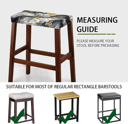 Marble Print Bar Stool Covers Rectangle 2 Pack Stool Covers Rectangular Butterfly Sunflower Stretch Vanity Chair Cover Washable Soft Barstool Covers Slipcovers Saddle Bar Stool Cover