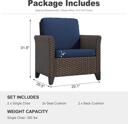 Patio Wicker Chairs with High Back Set of 2, All Weather PE Wicker Outdoor Chairs with Water-Resistant Cushions for Garden, Deck, Porch, Backyard, Balcony