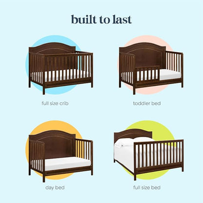 Davinci Charlie 4-in-1 Convertible Baby Crib w/Mattress - Espresso | GREENGUARD Gold Certified, Low-Profile Crib Convertible to Toddler Bed, Daybed, Full Bed - Conversion Kit Sold Separately