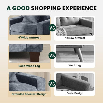DOPEDIO Modern Living Room Sofa Set, 71.25" Chenille Loveseat with 2 Accent Chairs, Removable Covers, Spring Cushions, Solid Wood Frame, Easy Assembly（71.25inch+2 Single,Blue）