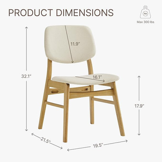 KISLOT Wooden Dining Chairs Set of 2, Upholstered Modern Dining Room Chairs, Mid Century Solid Oak Wood Kitchen Chairs for Farmhouse, Restaurant, Café (Cream Fabric & Original Color)
