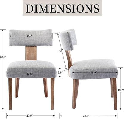 RIVOVA Mid Century Modern Dining Chairs Set of 2 Farmhouse Linen Fabric Upholstered Dining Room Chairs Kitchen Chairs with Curved Backrest Wood Legs, Grey