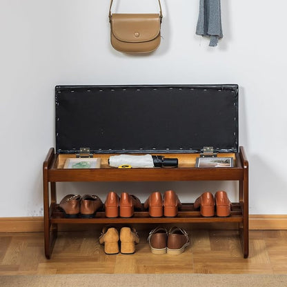 latifolia Shoe Rack Bench, Entryway Shoe Bench with Cushion, Flip-Open Storage Compartment, 2-Tier Shoe Organizer(Black,31.50''L)