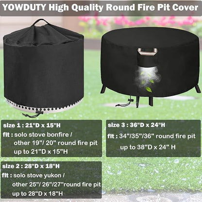 Round Fire Pit Cover for Solo Stove Bonfire 20 Inch, Waterproof Heavy Duty 600D Material Patio Firepit Cover 20" for Solo Stove Bonfire Series,Round 21" D x 15" H