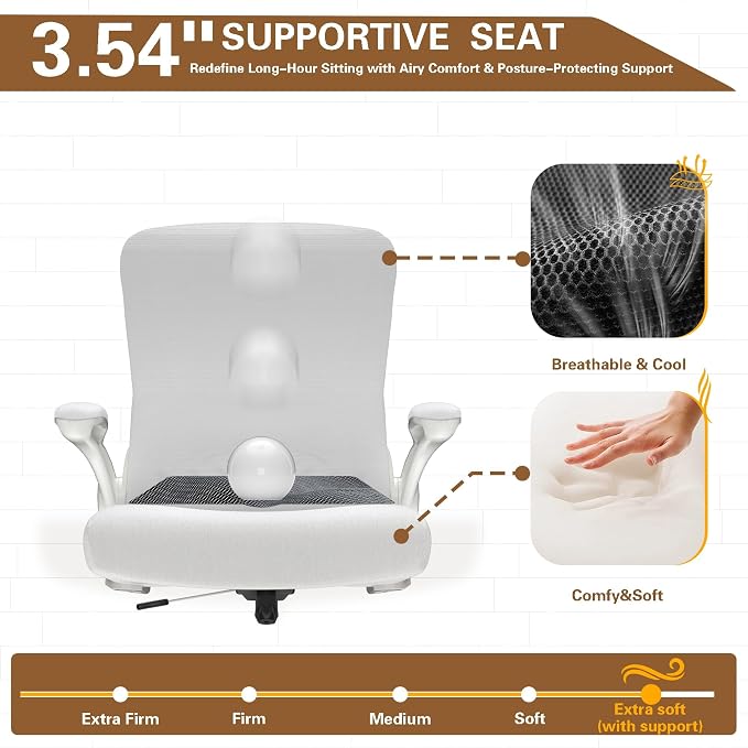 Ergonomic Office Chair for Long Hours, Padded Lumbar Support for Lower Back Relief, 330 lb Capacity, Comfortable Computer Desk Chair for Home Office, Computer & Study