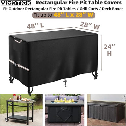 WICKTICK Rectangular Gas Fire Pit Table Cover 48 x 28 inch, Waterproof 600D Heavy Duty Fire Table Cover for 45 - 48 inch Patio Propane Firepit Tables