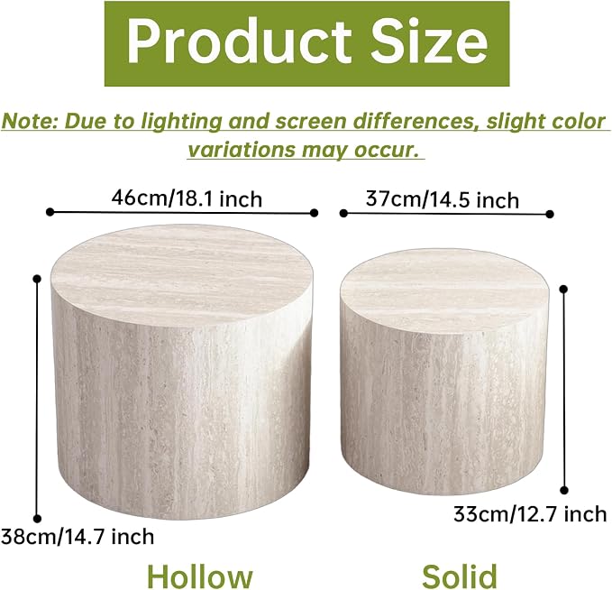 Round Nesting Coffee Tables Modern Travertine Coffee Table Small Round Coffee Tables Circular Side Table Accent End Table Nested Coffee Table Set for Living Room (Travertine)