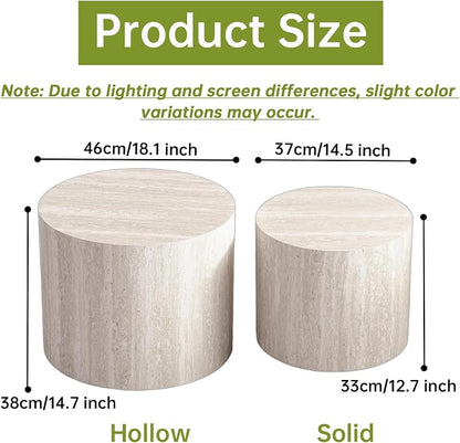 Round Nesting Coffee Tables Modern Travertine Coffee Table Small Round Coffee Tables Circular Side Table Accent End Table Nested Coffee Table Set for Living Room (Travertine)