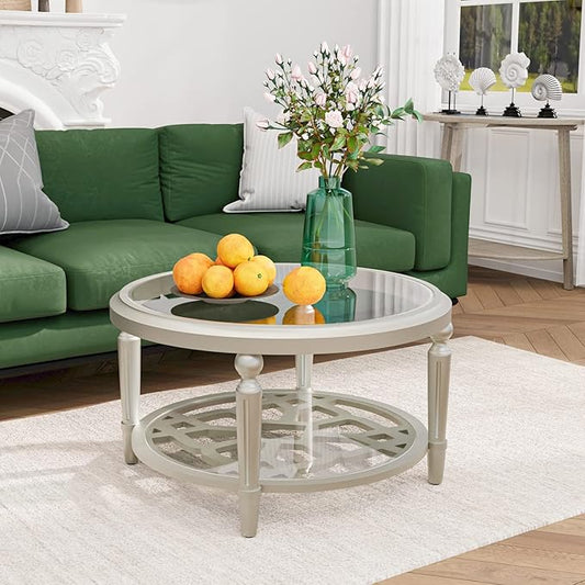 SUNBURY Glass Coffee Table, 32" Round Coffee Table, Glass Side Table, Lightweight Accent End Table for Living Room, Bedroom, Dinning