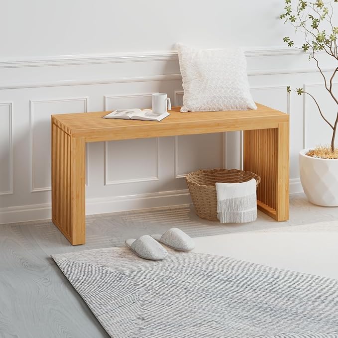 APRTAT Bamboo Outdoor Bench 35 inch Waterproof Shower Bench Farmhouse Decor Indoor Kitchen Table Bench, Entryway Shoe Rack Bench for Living Room, Hallway, Bedroom, Bathroom