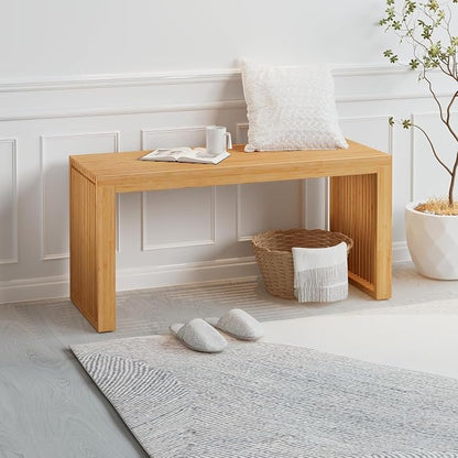 APRTAT Bamboo Outdoor Bench 35 inch Waterproof Shower Bench Farmhouse Decor Indoor Kitchen Table Bench, Entryway Shoe Rack Bench for Living Room, Hallway, Bedroom, Bathroom