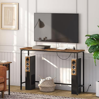 HOOBRO 47.2" Console Table with Power Outlets and USB Ports, Sofa Narrow Entryway Table with Charging Station, Behind Couch Table, Hallway, Foyer, Living Room, Bedroom, Rustic Brown BF301XG01G1