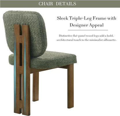 CIMOTA Chenille Dining Chairs Set of 2, Modern Upholstered Side Chairs with Walnut Wooden Frame and Contoured Backrest, Mid-Century Inspired Accent Chairs for Dining Room, Green