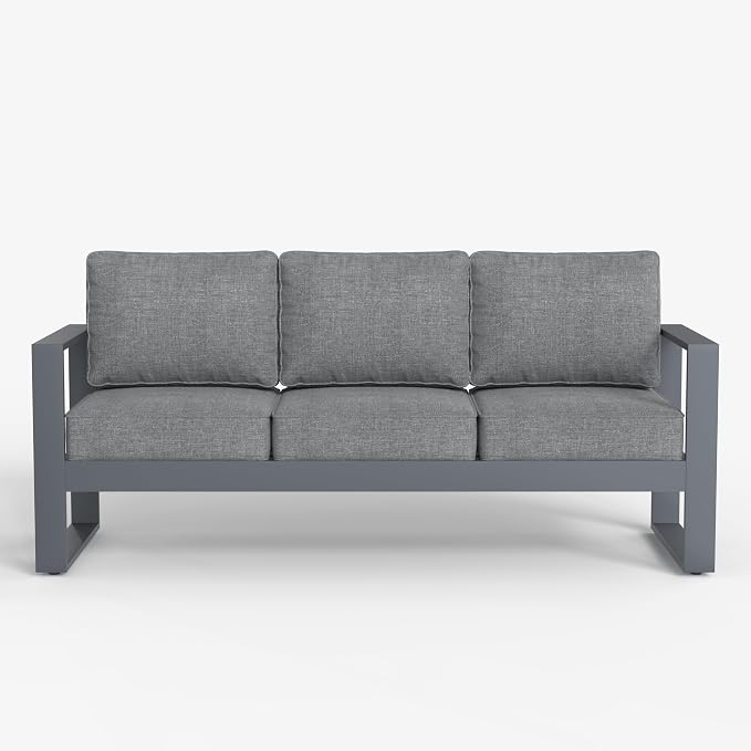 LayinSun Outdoor Patio Aluminum Sofa, Metal Modern 3-Seat Couch with Washable Thick Cushions