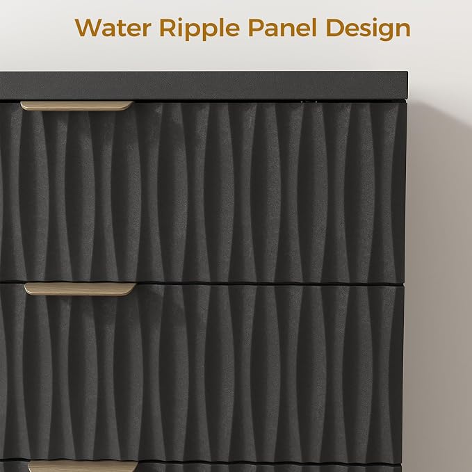 Dresser for Bedroom, 47" Wide 5 Drawer Dresser, Modern Wood Chest of Drawers for, Bedroom, Living Room, Entryway, Black