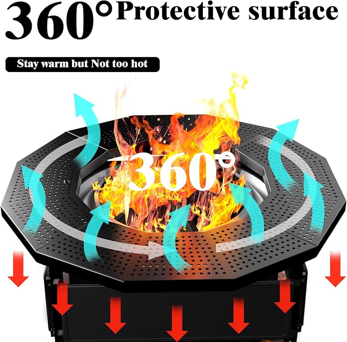 Surround Tabletop Use for Solo Stove Bonfire Ranger 2.0 and Mesa, Accessories for Solo Stove, Fire Pit Surround Table Adjustable with UV-Resistant Outdoor Fabric, Thick Metal Black