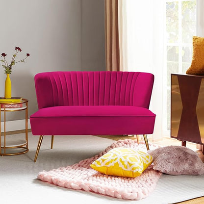 TINA'S HOME Contemporary Velvet Loveseat Sofa, Upholstered Loveseat Couch with Golden Metal Legs, Small Tufted 2-Seat Sofa Armless Love Seat for Living Room, Bedroom, Apartment Small Spaces, Fuchsia