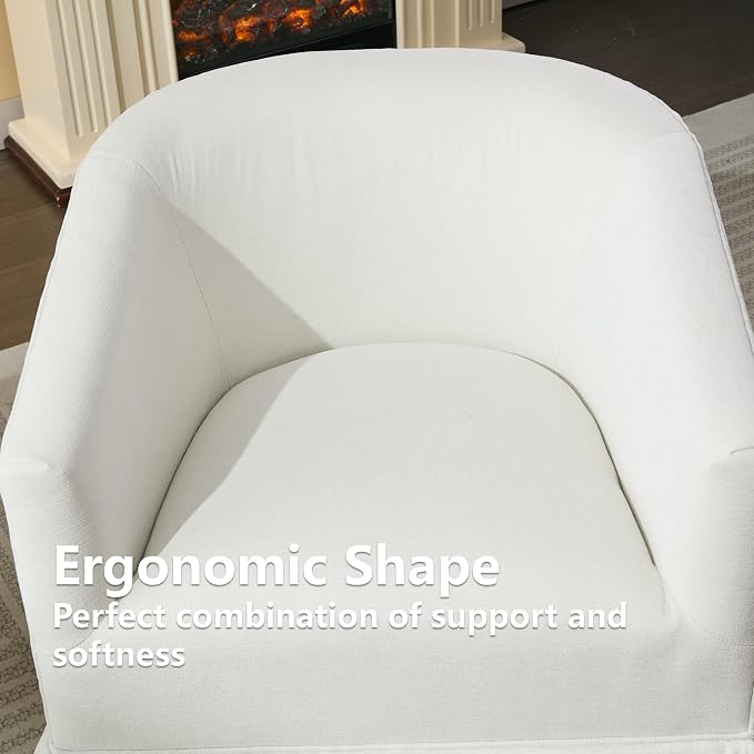 Swivel Accent Chairs Set of 2 for Living Room, 360° Upholstered Barrel Swivel Chairs with Skirted Base, Modern Linen Armchairs for Bedroom, Reading Nook, Small Space, White