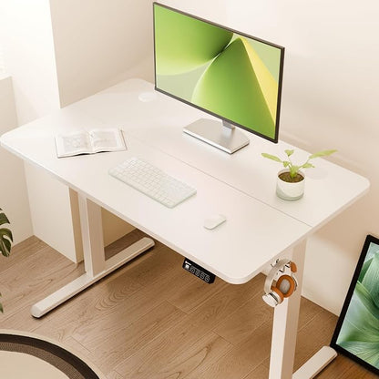 ERGOMAKER Electric Standing Desk, 39.3" x 23.6" Height Adjustable Sit Stand Desk with Splice Board for Home Office, Computer Desk Memory Preset (White Frame, White Desktop)