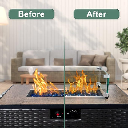 GASPRO 41.5 x 11.5 Inch Glass Wind Guard for Rectangular Fire Pit Table, Thick and Sturdy Tempered Glass Panel with Hard Aluminum Corner Bracket & Rubber Feet, Easy to Assemble