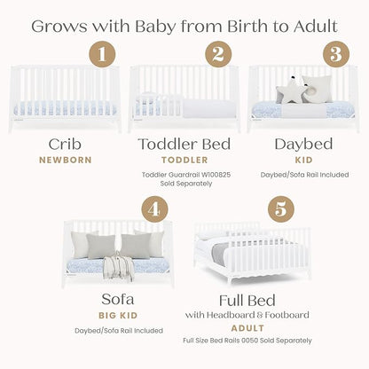 Delta Children Lulu 5-in-1 Convertible Crib, Converts to Toddler Bed, Daybed, Sofa & Full-Size Bed, Greenguard Gold Certified, Fits Standard Crib Mattress, 3 Mattress Heights for Baby,Bianca White