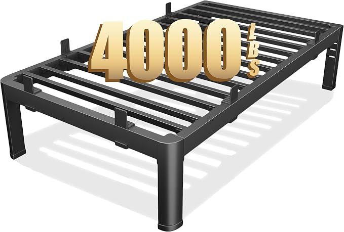 12 Inch Twin Bed Frames, Reinforced Heavy Duty Metal Bed Frame Twin Size, 4000LBS Rounded Corner & No-Slip Mattress Grip, Squeak-Free Platform Bed Frame with Headboard Holes Easy Assembly
