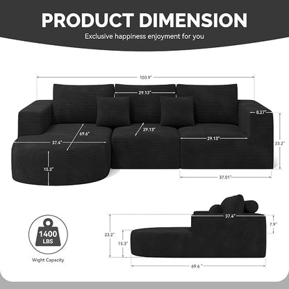Boneless Couches for Living Room,Cloud Sectional Couch with L-Shape Chaise,Modern Modular Sofa with Deep Seat Upholstered Comfy Couches for Bedroom,No Assembly Required,1PCS