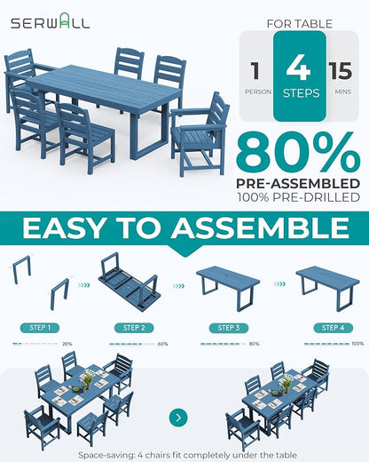 SERWALL HDPE Outdoor Dining Set for 6, 67'' Patio Table and Chairs Set | with Armless Seat