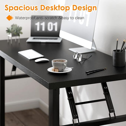 Need Folding Computer Desk, Large 62 inches Folding Table for Home Office, No Install Needed Foldable Writing Table Long Desk, Space-Saving, Black