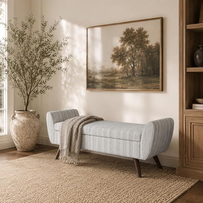 HomePop 60" Modern Storage Bench - Gray Striped Pattern