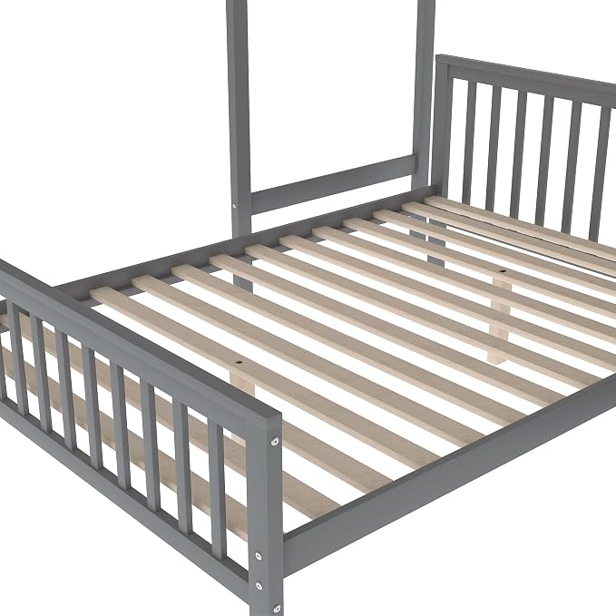 MERITLINE Twin Over Full L Shaped Bunk Beds with Stairs and Storage, Solid Wood Convertible Bunk Loft Beds with Storage Staircase and Guardrail, No Box Spring Needed (Twin Over Full,Grey)