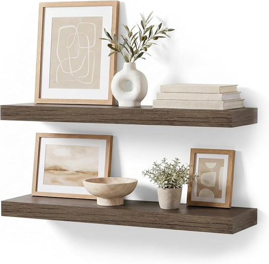 Floating Shelves for Wall, Bathroom Shelves Over Toilet, Wall Shelves & Book Shelf for Room, Hanging Shelf, Modern Wooden Mounted Floating Shelves, 24x7x1.5 in (Smoke Gray, Set of 2)