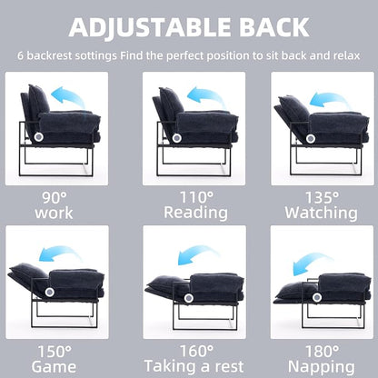 YISHENG Accent Chair with 6-Angle Adjustable Backrest, Fabric Living Room Chair Upholstered Lounge Chair, Modern Chair Cozy Reclining Chair for Reading Room, Set of 2 Dark Blue
