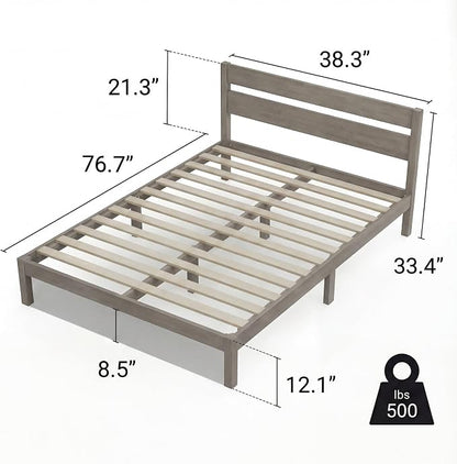 LIFEMENT Full Bed Frame with Headboard Classic Wood Platform, Noise Free, Under Bed Storage, No Box Spring Needed, Easy Assembly, Gray
