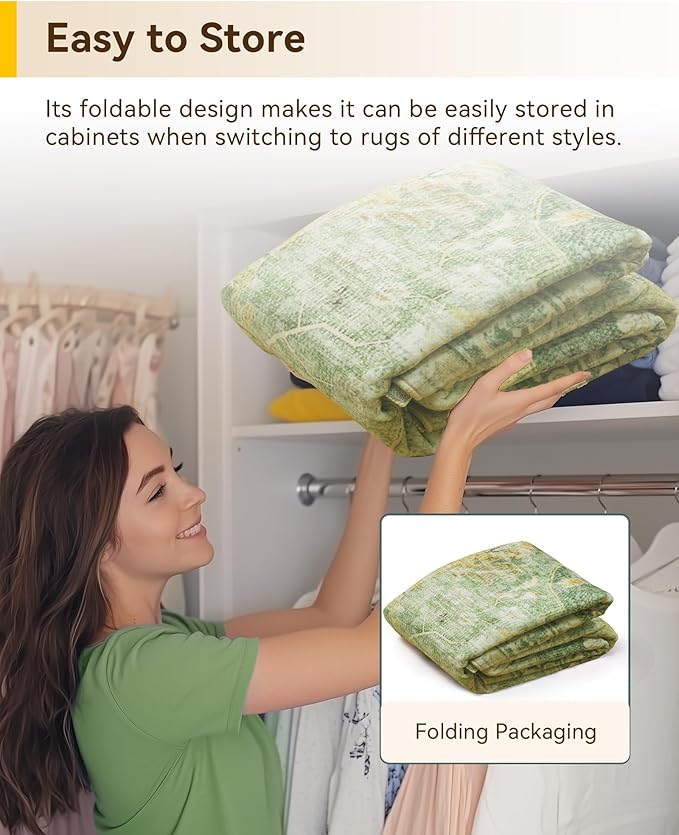 RELEANY Area Rugs Square 6ft Washable Non-Slip, Floral Vintage Distress Medallion Carpet for Living Room Bedroom Dining Room, Sage Green Yellow