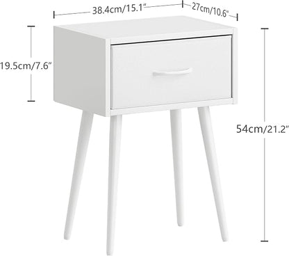 Small White Nightstands Set of 2, Bedside Table with Fabric Drawer, Modern End Table with Metal Leg, Couch Side Table for Bedroom Living Room, Sofa, Office LNT504W