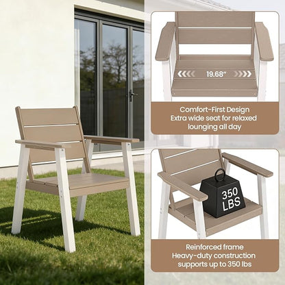 Outdoor Dining Set,7-Piece Patio Table and Chairs Set for 6, HDPE Outdoor Dining Table and Chairs with Umbrella Hole, All-Weather Patio Dining Furniture Set,White Brown