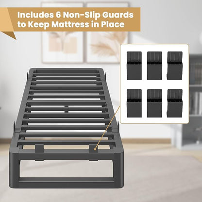 10 Inch Twin Bed Frames with Rounded Corner and Squeak Free U-Slot Design, Metal Platform Bed Frames 6 Non-Slip Guards, 3500lbs Heavy Duty Steel Slat Support, No Box Spring Needed, Black
