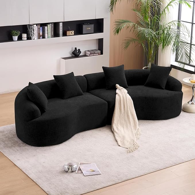 110.2" Curved Sectional Sofa,Luxury Wood Grain Chenille Fabric, Oversized Sectional Sofa,Compression Curved Couch for Living Room,No Assembly Needed(Black, 110.2 Inch)