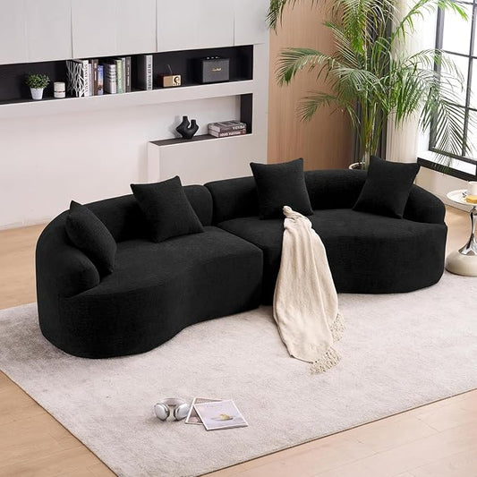 110.2" Curved Sectional Sofa,Luxury Wood Grain Chenille Fabric, Oversized Sectional Sofa,Compression Curved Couch for Living Room,No Assembly Needed(Black, 110.2 Inch)
