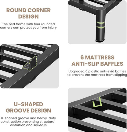 MAF 12 Inch Twin XL Metal Platform Bed Frame with Anti-Collision Round Legs, Black 3500 Lbs Heavy Duty Bed Frame Steel Slats Support, No Box Spring Needed, Easy Assembly