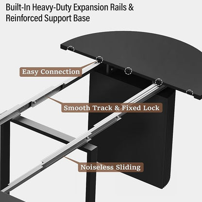 weselon 42"-120" Extendable Dining Table for 4-14, Expandable Oval Dining Room Table with Fluted Pedestal Base & Reinforced Metal Support Leg, Extra Large Modern Kitchen Table (Black)
